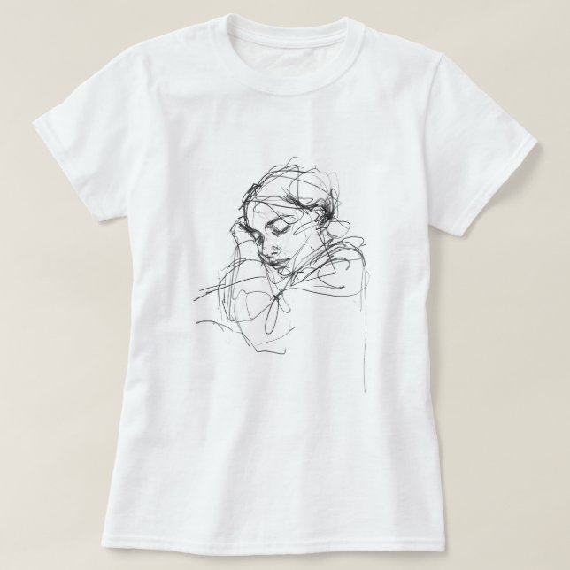 Peaceful Sleeping Woman Sketch T-Shirt (Design Front)