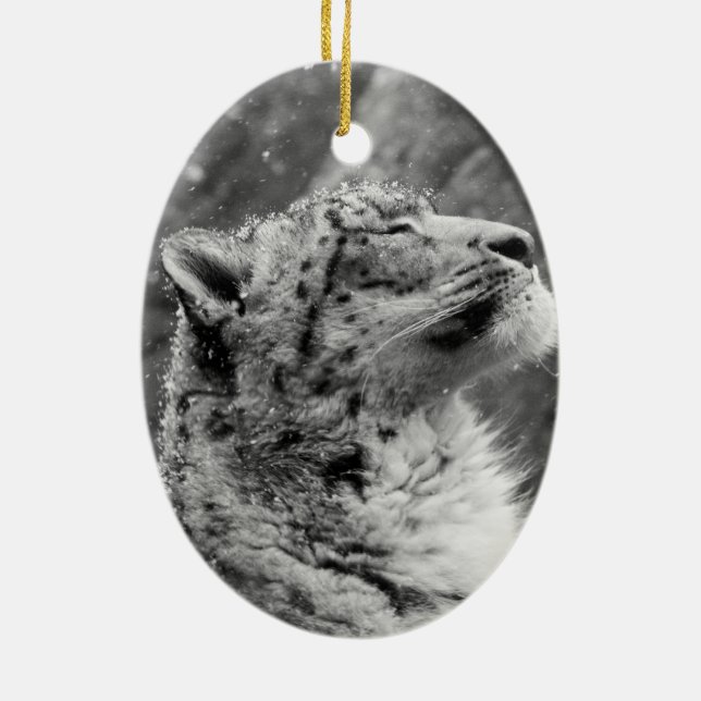 Peaceful Snow Leopard Ceramic Ornament (Back)
