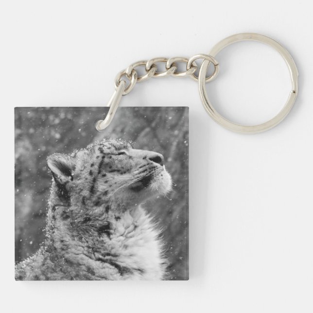 Peaceful Snow Leopard Keychain (Back)
