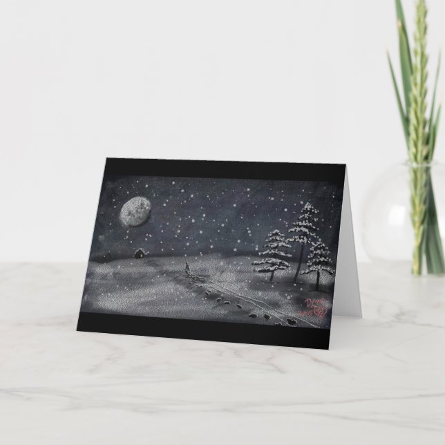 peaceful snowy night chalkboard scene holiday card (Front)