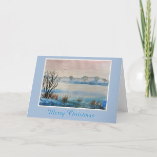Peaceful Snowy Winter Lake Scene Christmas Holiday Card