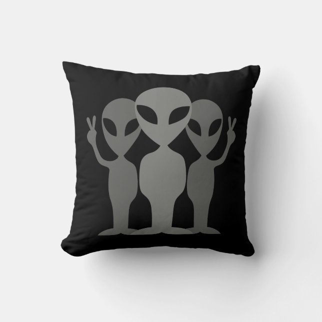 Peaceful Space Aliens Throw Pillow (Front)