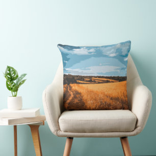 Peaceful Summer Landscape Golden Wheat Throw Pillow