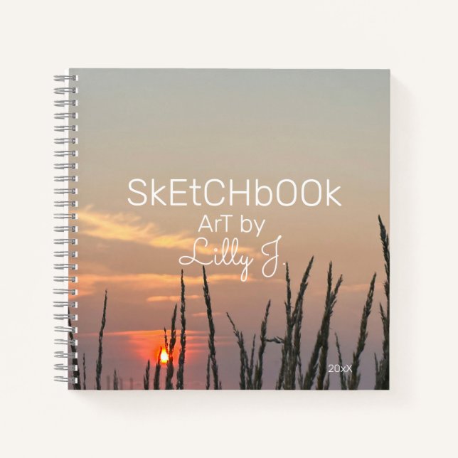 Peaceful Sunrise Plants Personalized Sketchbook Notebook (Front)