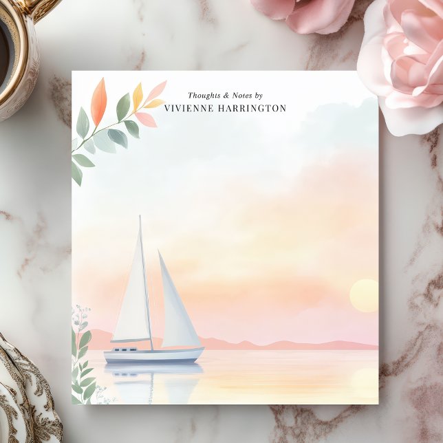 Peaceful Sunset Sailboat Watercolor Personalized Notepad (Creator Uploaded)