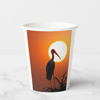Peaceful Sunset Stork Bird Silhouette Nature Photo Paper Cups