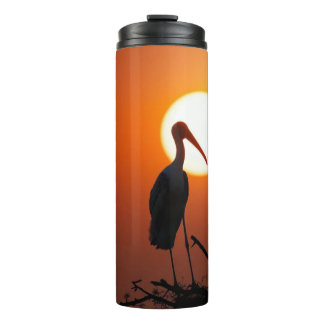 Peaceful Sunset Stork Bird Silhouette Nature Photo Thermal Tumbler