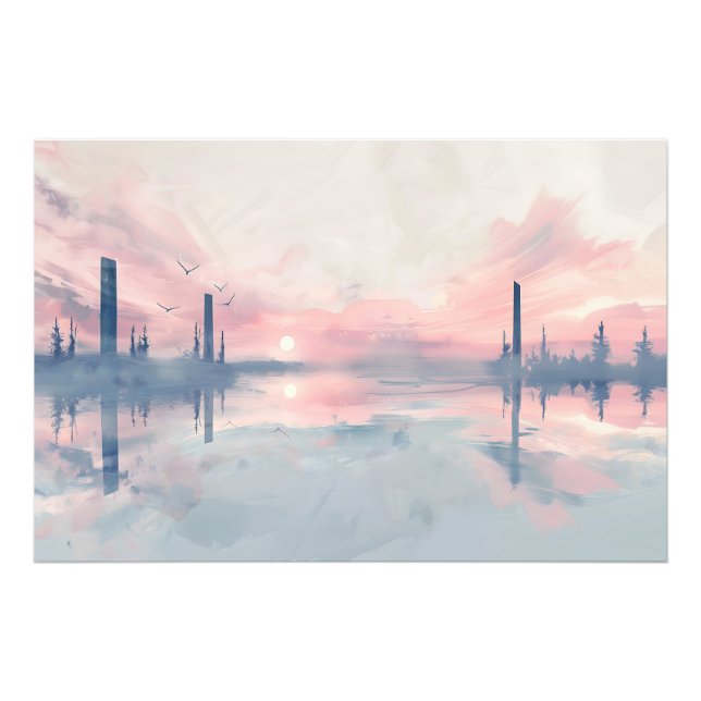 Peaceful Sunset Watercolor Print: Nature Art  Photo Print (Front)