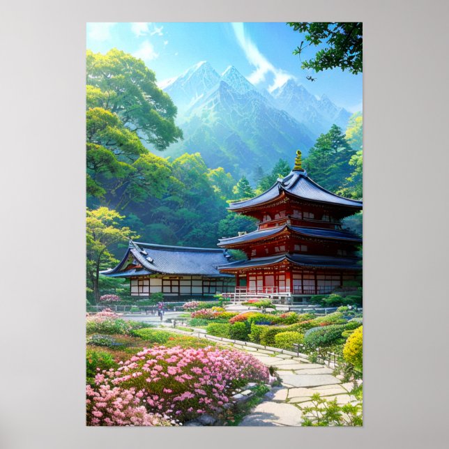 Peaceful Temple by the Forest Poster (Front)