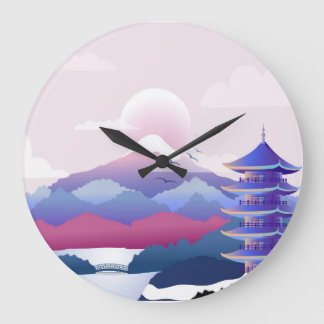 Peaceful Temple Scenery At Dawn Large Clock