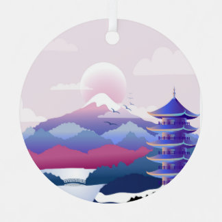 Peaceful Temple Scenery At Dawn Metal Ornament