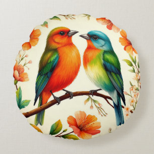 Peaceful Tropical Bird Scene – Calm Nature Inspire Round Pillow