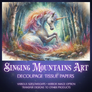 Peaceful Unicorn In Enchanted Forest Decoupage Tissue Paper
