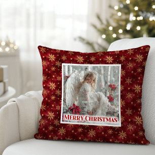 Peaceful Victorian Angel Red and Gold Christmas  Throw Pillow