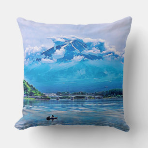 Peaceful Watercolor Japanese Art Design  Throw Pillow