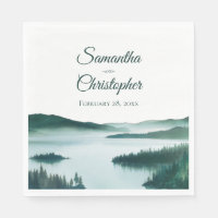Peaceful Watercolor Mountain Lake Rustic Wedding