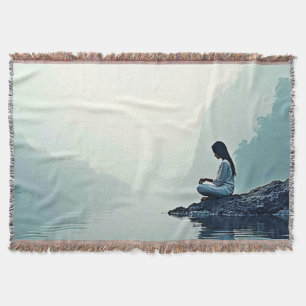 Peaceful Waterside Meditation Design Throw Blanket