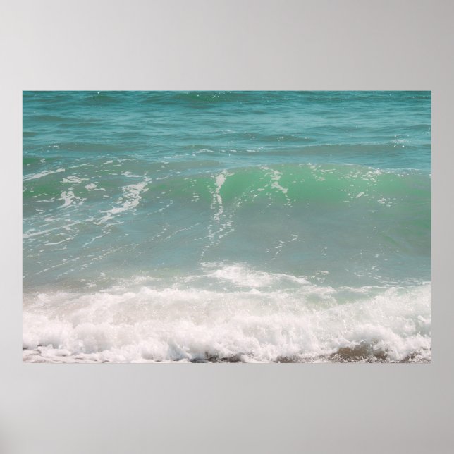 Peaceful Waves Blue Green Sea Beach Photography Poster (Front)