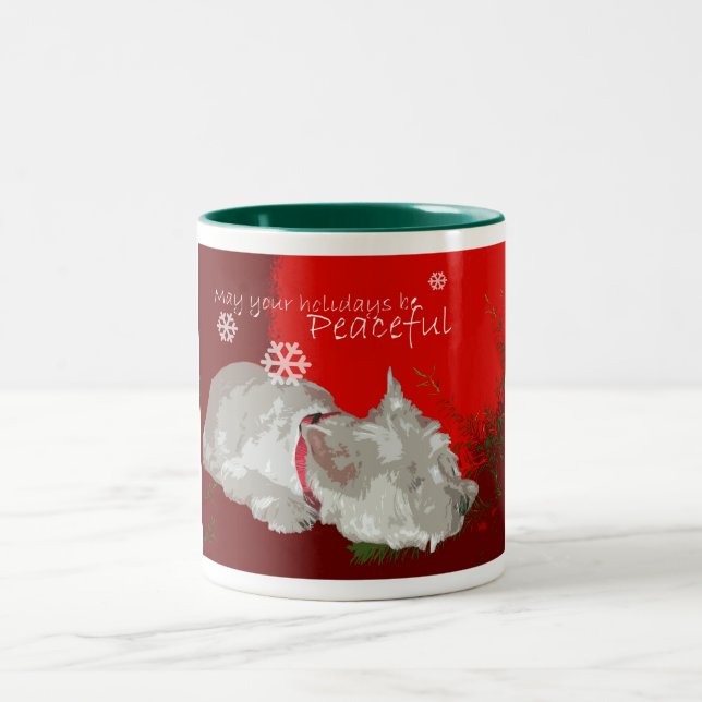 PEACEFUL WESTIE HOLIDAYS Two-Tone COFFEE MUG (Center)
