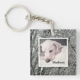 Peaceful White Puppy Dog Snowy Day Christmas Keych Keychain