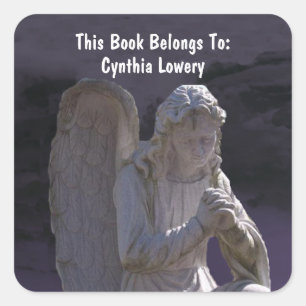 Peaceful White Stone Praying Angel Statue Purple Square Sticker