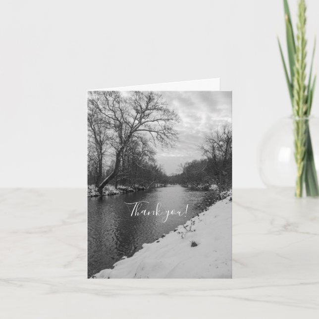Peaceful Winter At James River Grayscale Thank You Card (Front)
