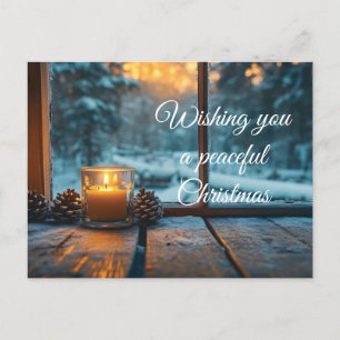 Peaceful winter Christmas decoration in the window Holiday Postcard