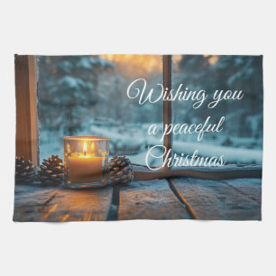 Peaceful winter Christmas decoration in the window Kitchen Towel