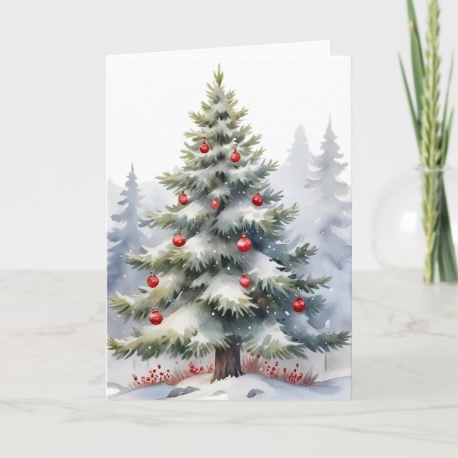 Peaceful Winter Forest Christmas Card – Snowy Pine (Front)