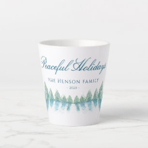 Peaceful Winter Forest Tree Watercolor Christmas Latte Mug
