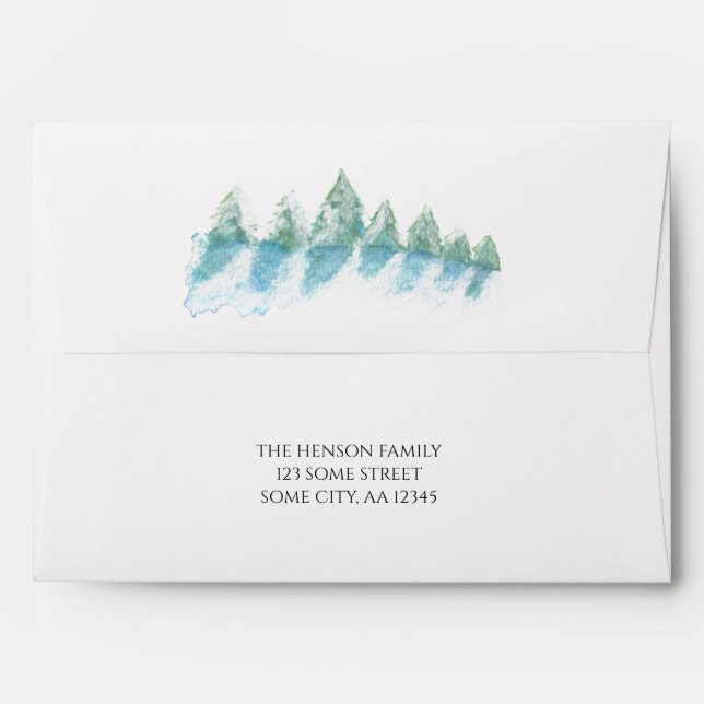 Peaceful Winter Forest Watercolor Christmas Envelope (Back (Top Flap))