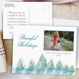 Peaceful Winter Forest Watercolor Photo Christmas Holiday Postcard