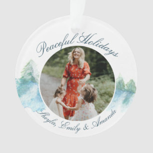 Peaceful Winter Forest Watercolor Script Photo Ornament