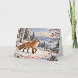 Peaceful Winter Fox and Chickadees Woodland Christ Card