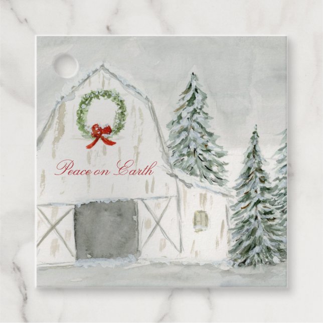 Peaceful Winter Holiday Barn Favour Tags (Front)