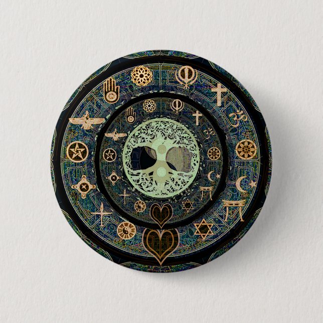 Peaceful Yin Yang Tree of Life Symbol 2 Inch Round Button (Front)