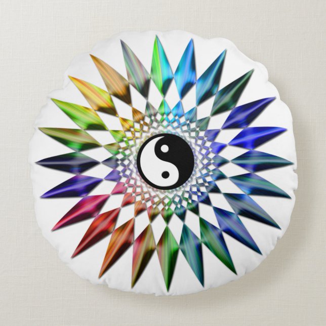 Peaceful Yin Yang Zen Yoga Colourful Meditation Round Pillow (Front)