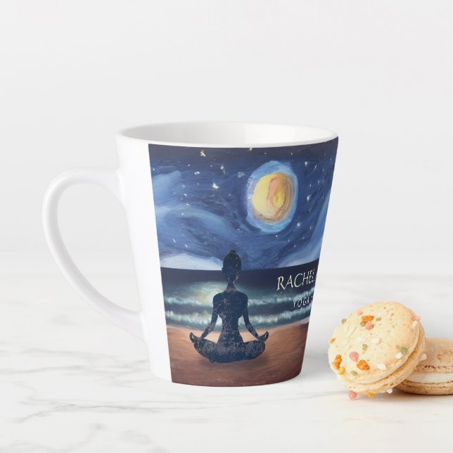 Peaceful Yoga Meditation Moonlight Sky Ocean Beach Latte Mug (In Situ)