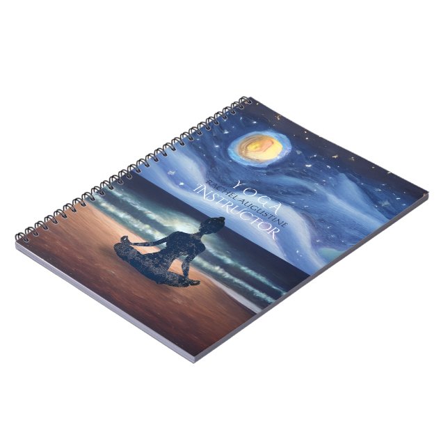 Peaceful Yoga Meditation Moonlight Sky Ocean Beach Notebook (Left Side)
