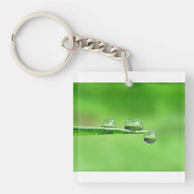 Peaceful zen green grass with dew drops nature keychain (Front)