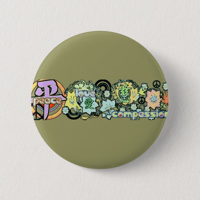 peacelovecompassion 2 inch round button (Front)