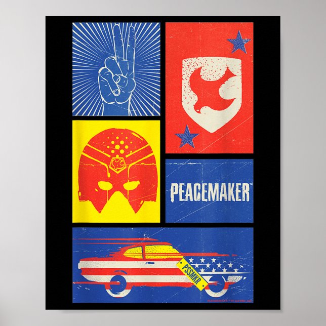 Peacemaker Sign, Shield, Helmet And Car  Poster (Front)