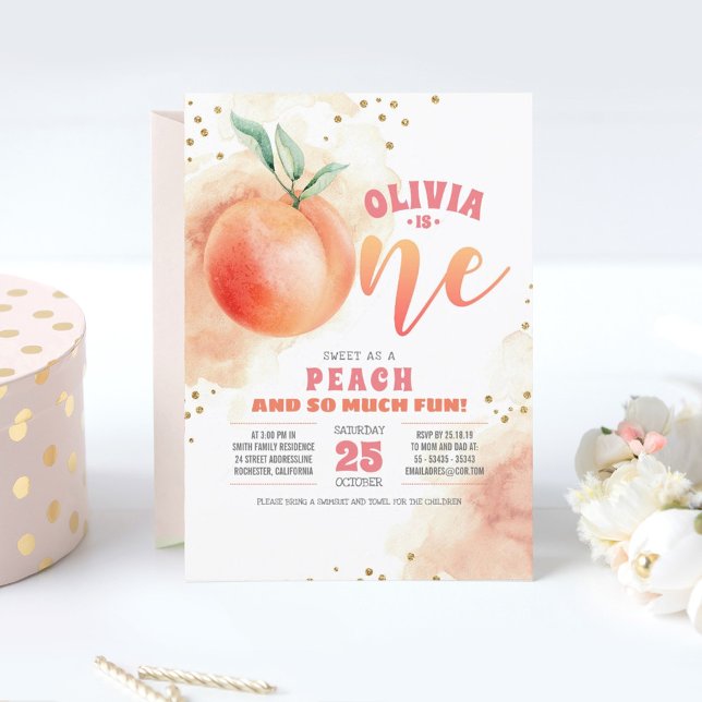 Peach 1st Birthday Invitations (Creator Uploaded)