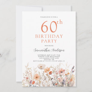 Peach 60th Birthday Floral  Invitation