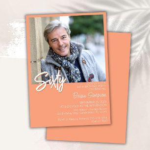 Peach 60th Birthday Photo Invitation