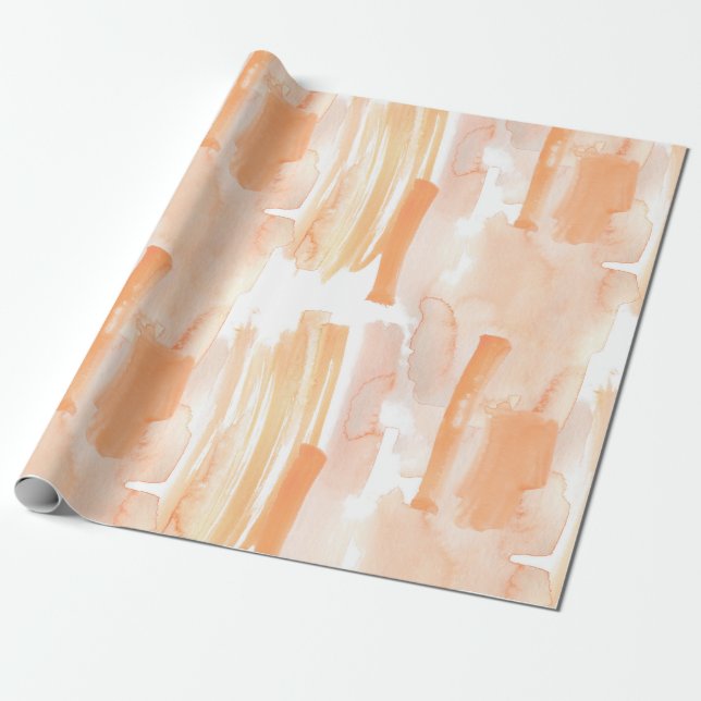 Peach Abstract Watercolor Brush Strokes Wrapping Paper (Unrolled)