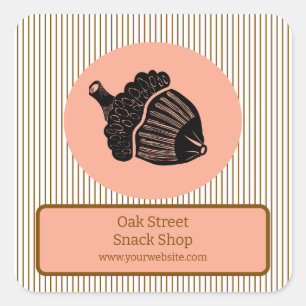 Peach Acorn on Brown Stripes Business Label