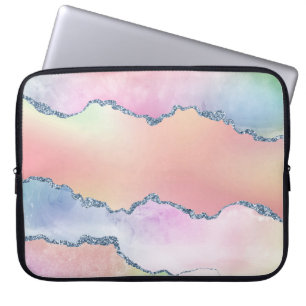 Peach Agate   Pretty Holographic Watercolor Ombre Laptop Sleeve
