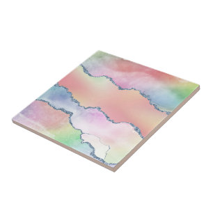 Peach Agate   Pretty Holographic Watercolor Ombre Tile