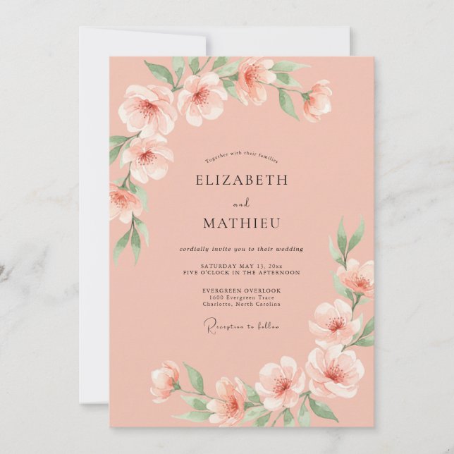 Peach Airy Blossom Wedding Invitation (Front)